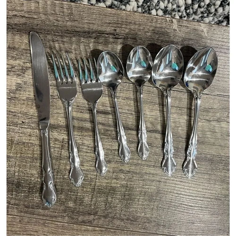 7 piece EXCEL Korea Stainless Silver 18-0 Flatware Set Dinnerware
